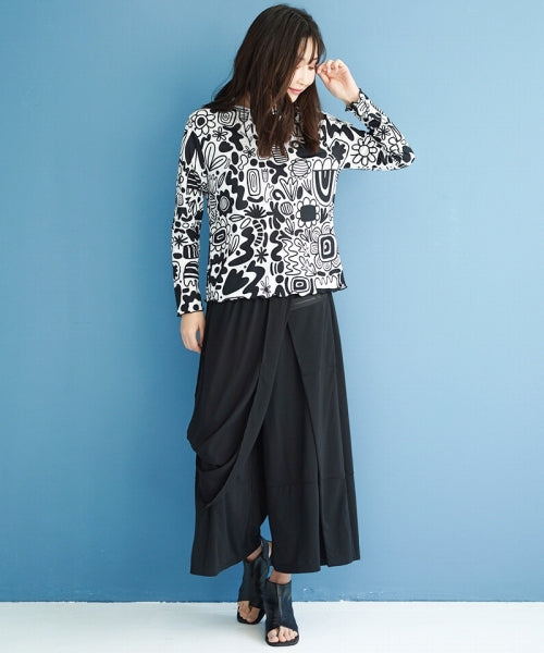 ドレープデザインアシンメトリーワイドパンツ 08-1530｜40代 50代 60代