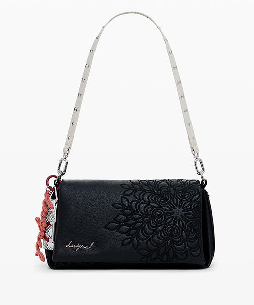 【美品】DESIGUALロングコートボタニカル・派手　ロゴ総柄40デシグアルＬ デシグアル Desigual FACE ロングスカーフ （グレー/ブラック