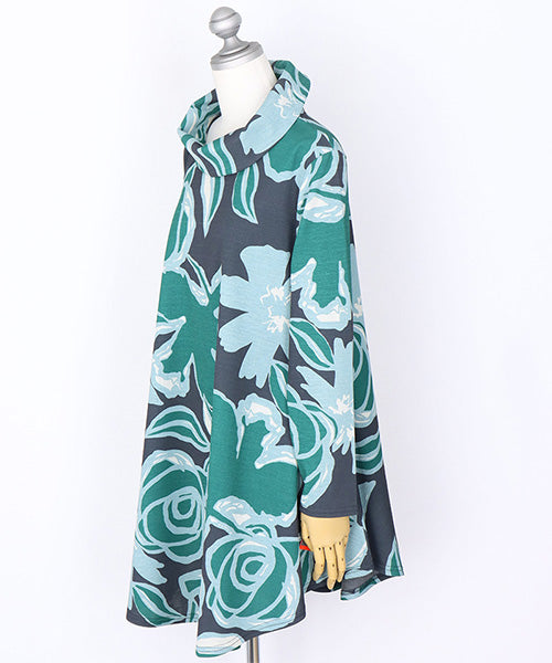 フラワープリントハイネックAラインチュニック 26-0142｜40代 50代 60