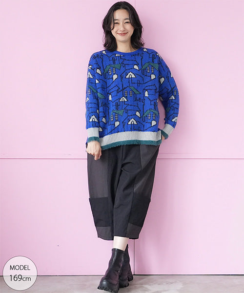 街柄リブ切替ワイドニット 36-1723｜40代 50代 60代 大人の女性に向け