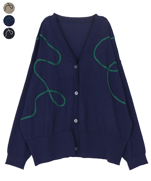 ラインアート刺繍Vネックニットカーディガン 36-1757｜40代 50代 60代