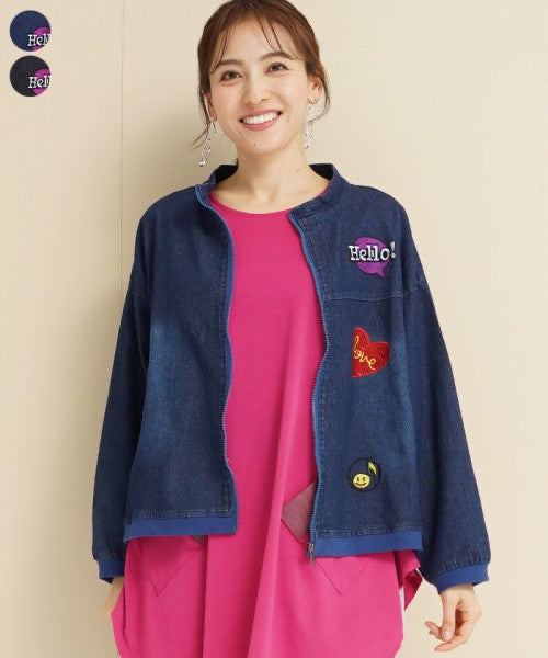 koibitomisaki 刺繍デニムジャケット 花蝶ブーケ刺繍 デニムジャケット 