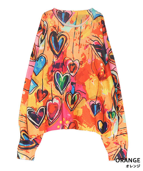 カラフルアート転写プリントニット 06-2677｜40代 50代 60代 大人の