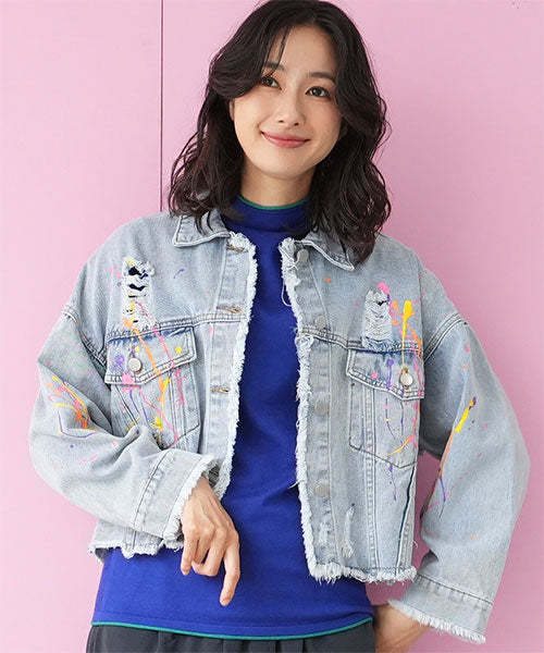 切りっぱなしダメージ加工イラストペイントデニムジャケット 06-2715