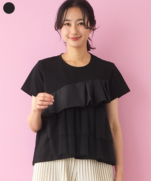 フリルチュールドッキング半袖Tシャツカットソー 06-2814｜40代 50代 