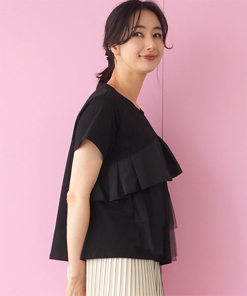 フリルチュールドッキング半袖Tシャツカットソー 06-2814