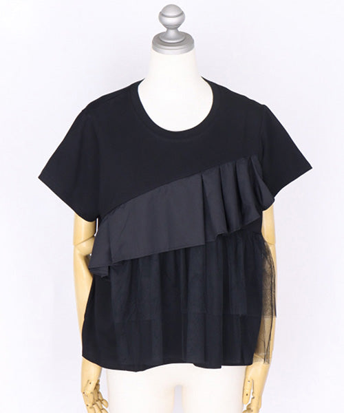 フリルチュールドッキング半袖Tシャツカットソー 06-2814