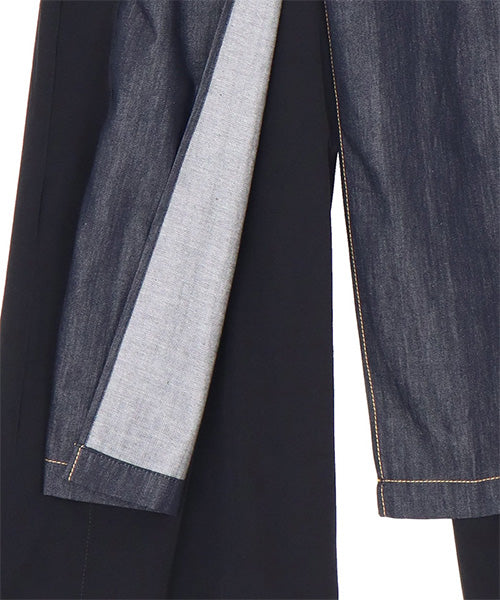 後ろウエストゴムデニム切替スリットワイドパンツ 06-2831