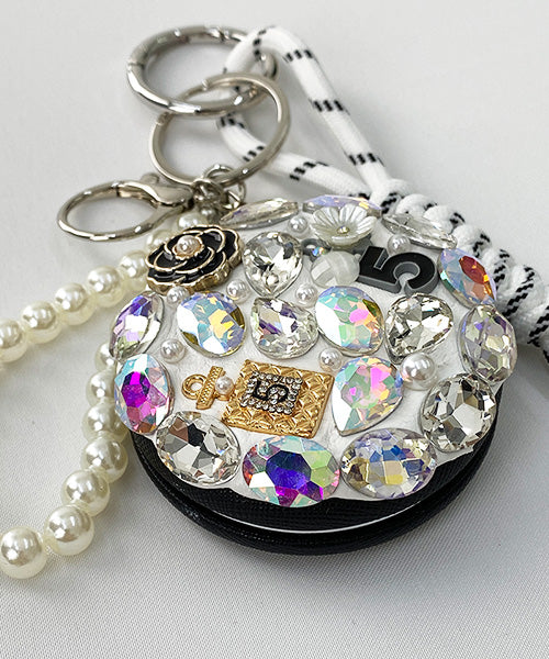 香水瓶フラワーモチーフビジュー×パールデコミラーキーホルダー 06