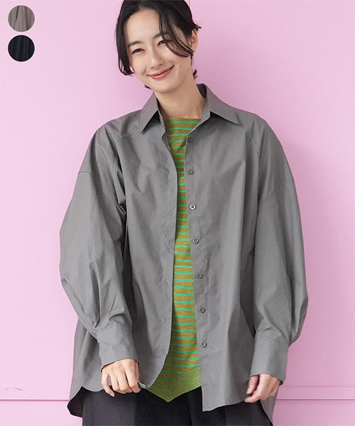 綿100％カーブ切替ワイドシルエットミディアム丈ブラウス 06-2888