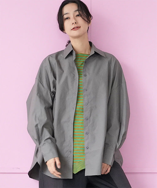 綿100％カーブ切替ワイドシルエットミディアム丈ブラウス 06-2888