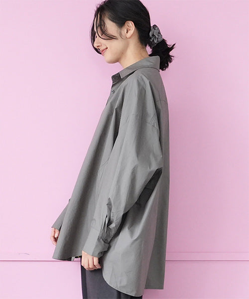 綿100％カーブ切替ワイドシルエットミディアム丈ブラウス 06-2888