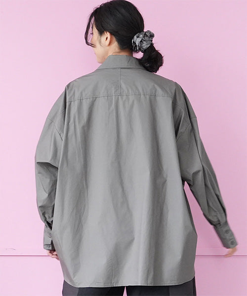 綿100％カーブ切替ワイドシルエットミディアム丈ブラウス 06-2888