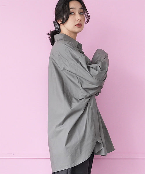 綿100％カーブ切替ワイドシルエットミディアム丈ブラウス 06-2888