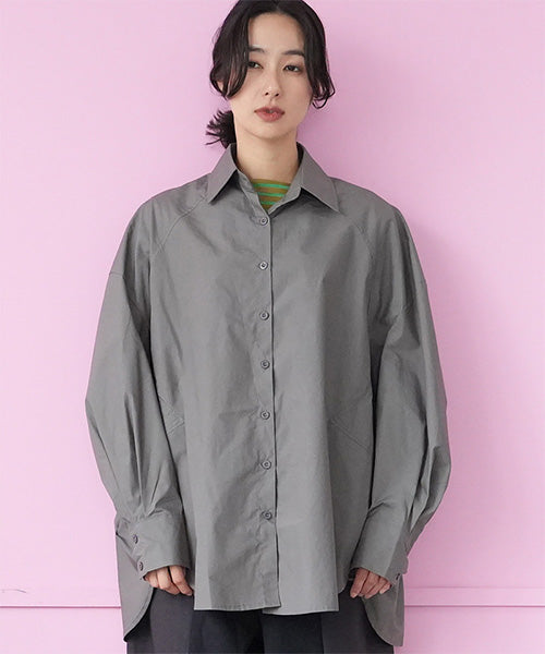 綿100％カーブ切替ワイドシルエットミディアム丈ブラウス 06-2888