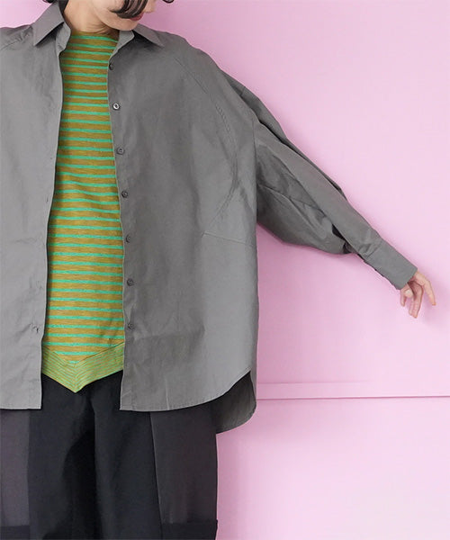 綿100％カーブ切替ワイドシルエットミディアム丈ブラウス 06-2888