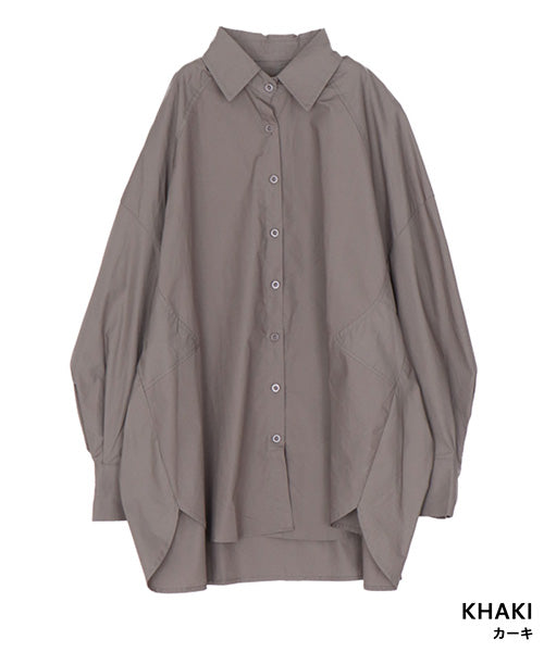 綿100％カーブ切替ワイドシルエットミディアム丈ブラウス 06-2888