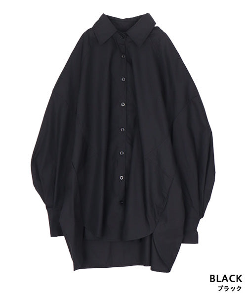 綿100％カーブ切替ワイドシルエットミディアム丈ブラウス 06-2888