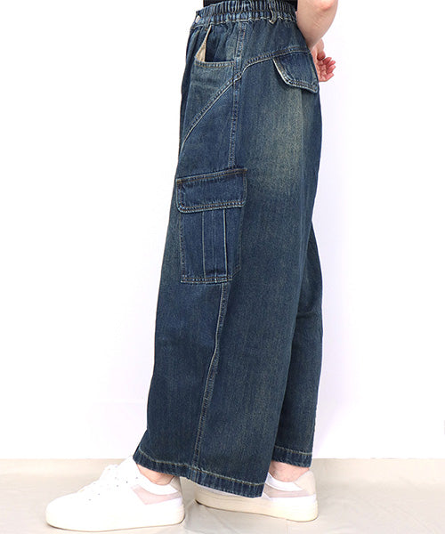 ウエストゴム綿100％カーゴデニムバルーンワイドパンツ 06-2889｜40代