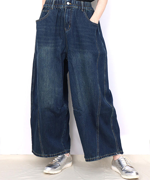 ウエストゴム綿100％切替デニムワイドパンツ 06-2890