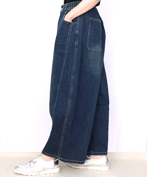 ウエストゴム綿100％切替デニムワイドパンツ 06-2890