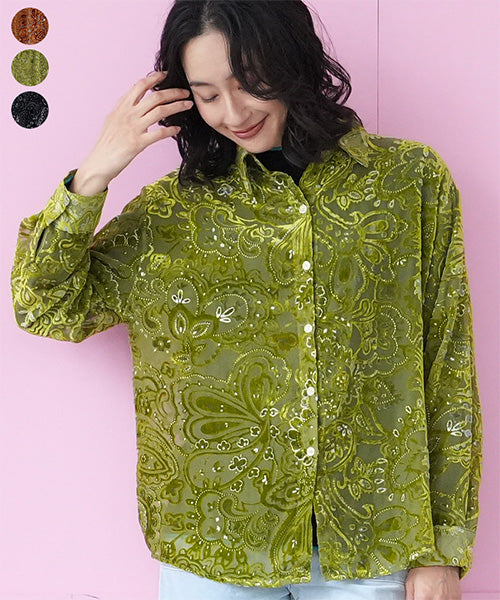 ペイズリー柄フロッキーシアーブラウス 06-2891