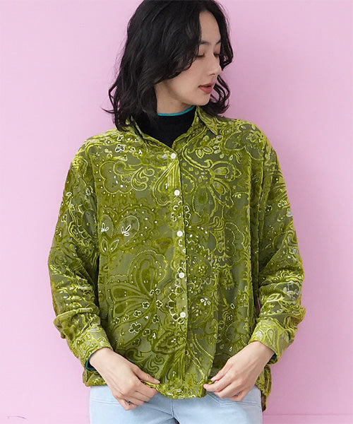 ペイズリー柄フロッキーシアーブラウス 06-2891