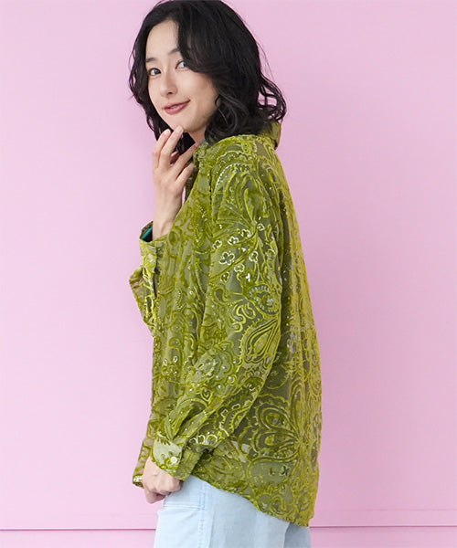ペイズリー柄フロッキーシアーブラウス 06-2891