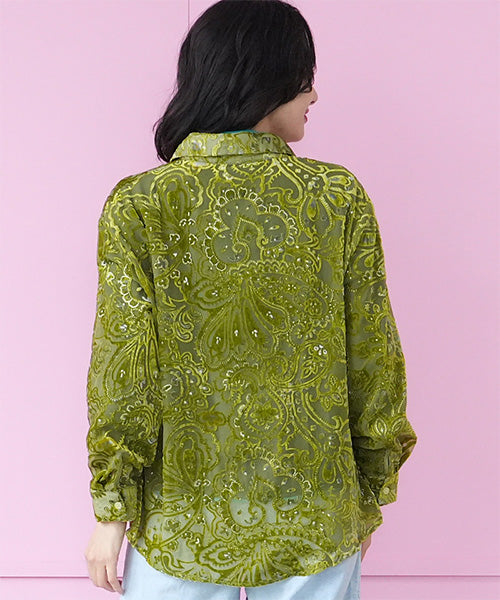 ペイズリー柄フロッキーシアーブラウス 06-2891