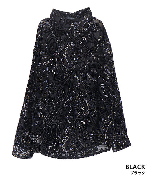 ペイズリー柄フロッキーシアーブラウス 06-2891