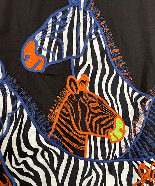 綿100％ゼブラ柄アニマル刺繍長袖シャツブラウス 06-2892