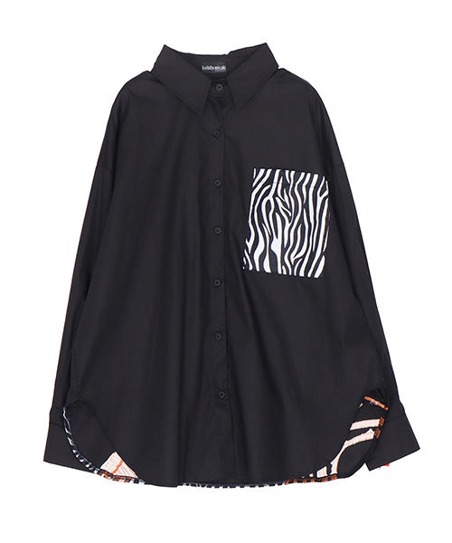 綿100％ゼブラ柄アニマル刺繍長袖シャツブラウス 06-2892