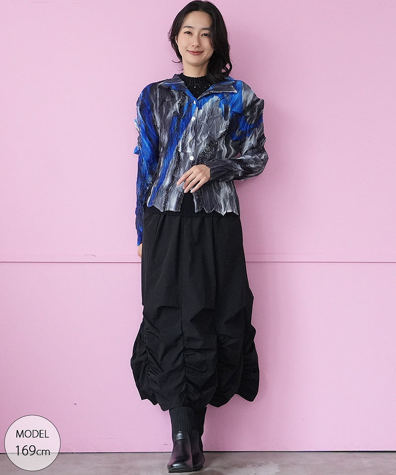 アートブラシプリントプリーツ加工シャツブラウス 06-2893｜40代 50代