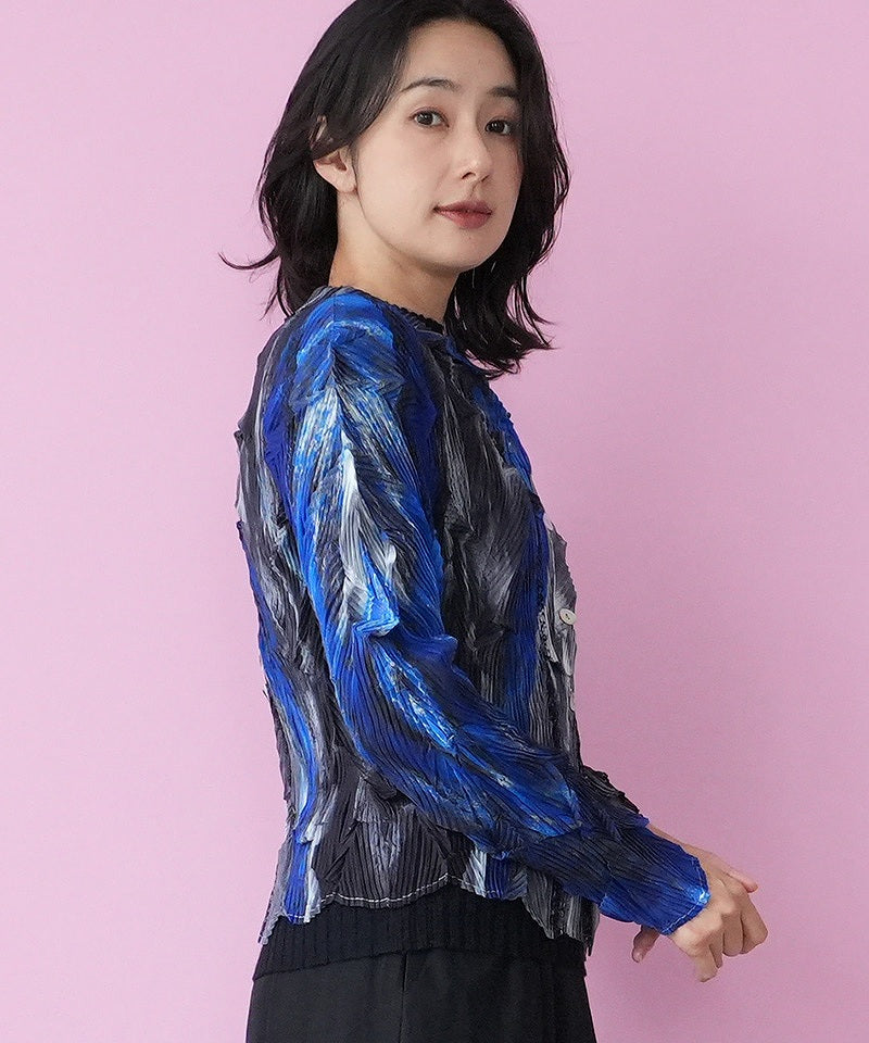 アートブラシプリントプリーツ加工シャツブラウス 06-2893