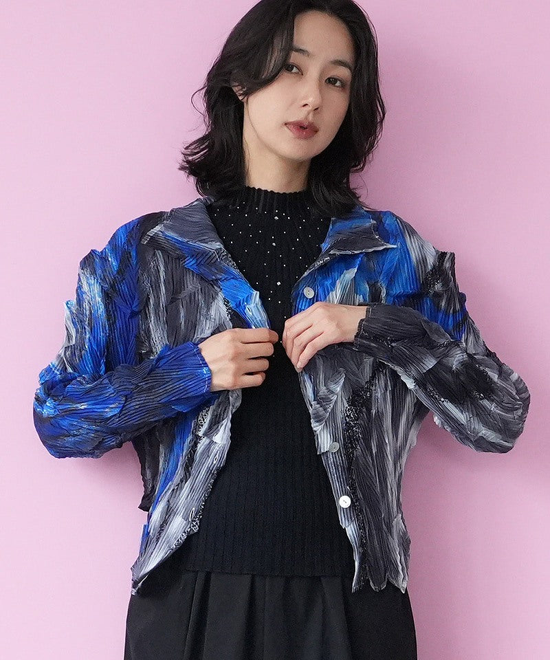 アートブラシプリントプリーツ加工シャツブラウス 06-2893