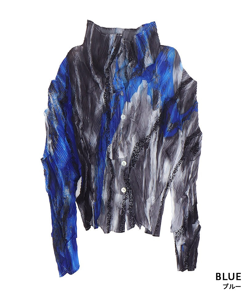 アートブラシプリントプリーツ加工シャツブラウス 06-2893