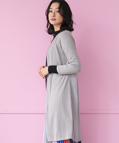 ニット×シフォン切替ロングカーディガン 06-2896