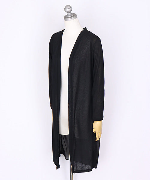 ニット×シフォン切替ロングカーディガン 06-2896