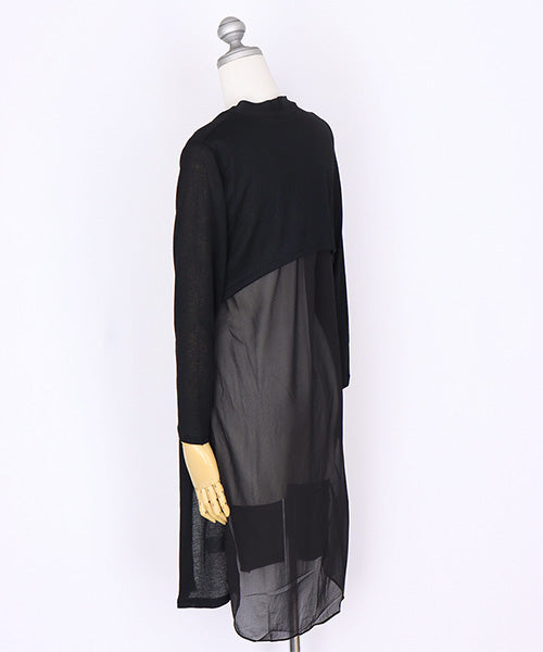 ニット×シフォン切替ロングカーディガン 06-2896