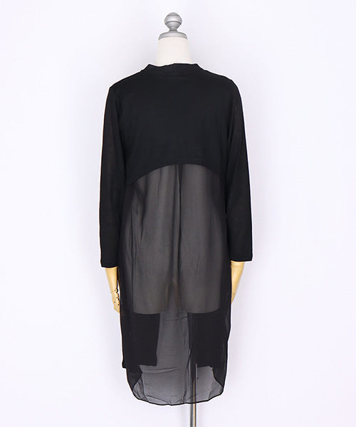 ニット×シフォン切替ロングカーディガン 06-2896