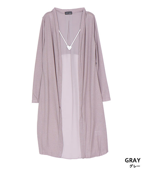 ニット×シフォン切替ロングカーディガン 06-2896