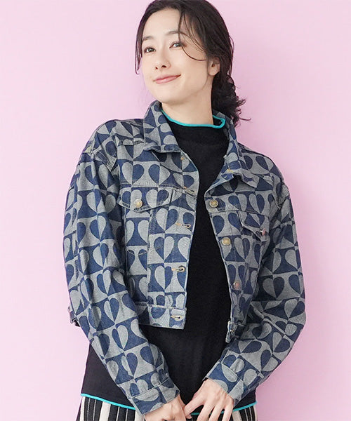 綿100％ハートモチーフデニムジャケット 06-2904｜40代 50代 60代 大人