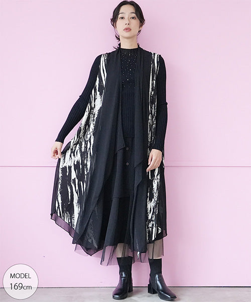 シフォン×モードプリントロングジレベスト 06-2908