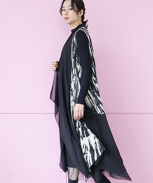 シフォン×モードプリントロングジレベスト 06-2908