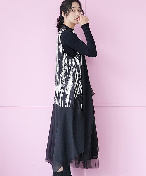 シフォン×モードプリントロングジレベスト 06-2908