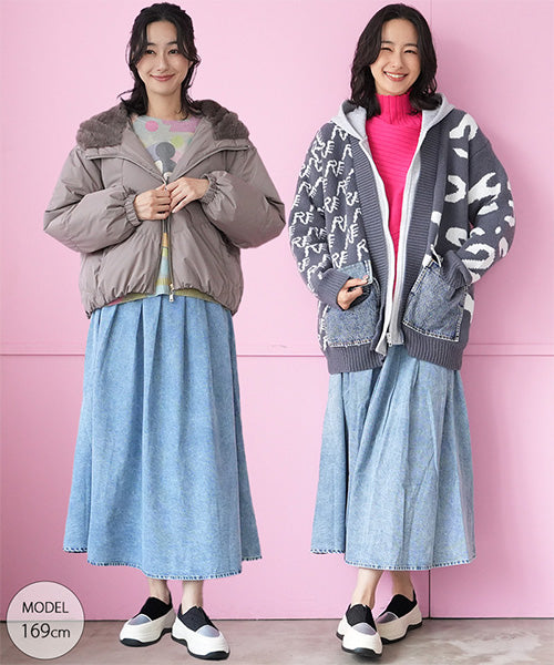 後ろウエストゴムタック入りデニムフレアスカート 06-2914｜40代 50代