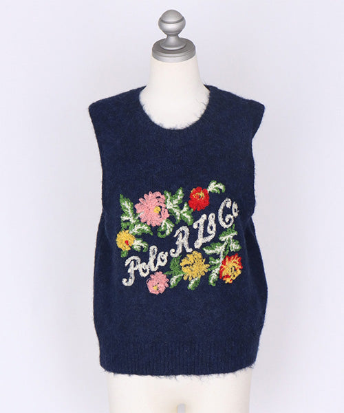 フラワー英字ループ刺繍ニットベスト 06-2915｜40代 50代 60代 大人の