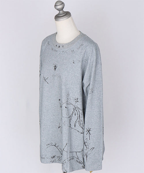 アートスケッチプリント長袖ワイドカットソー 06-2924