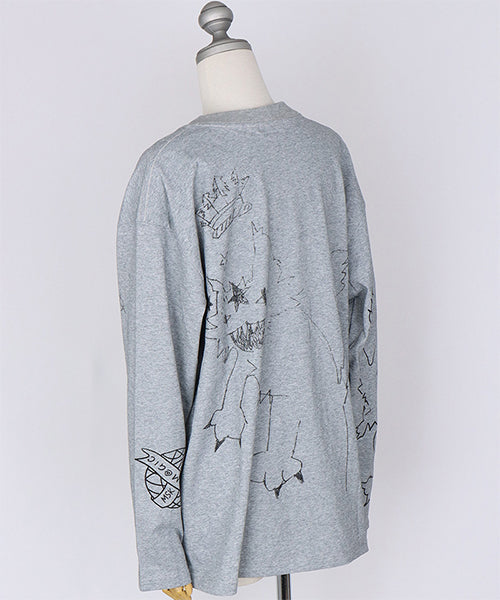 アートスケッチプリント長袖ワイドカットソー 06-2924