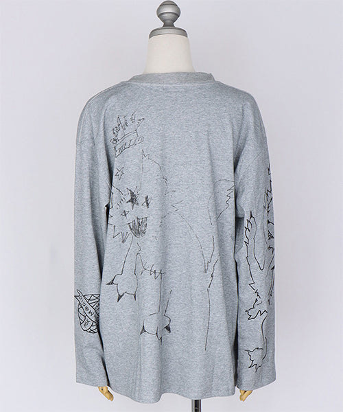 アートスケッチプリント長袖ワイドカットソー 06-2924